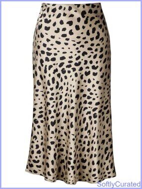 Leopard Print Midi Skirt Silk Satin High Waist Elastic A-Line